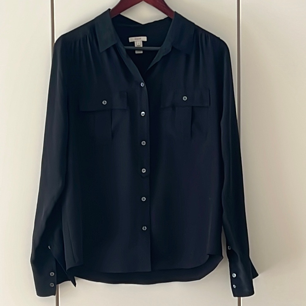 J.crew black silk blouse.